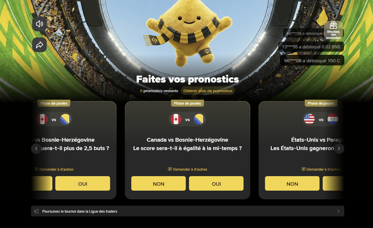 Binance lance un jeu de pronostics avec 4 millions de dollars à gagner pendant la Coupe du Monde 2026
